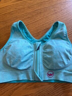 SHEFIT Front-Zip Mint Blue Marble Perfect Lounge Sports Bra size X Small